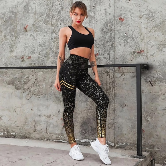 Pants - New Black & Gold Small Athletic Pant Leggings